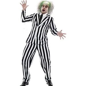 FUN SHACK  Beetlejuice Black and White Striped Suit Mens Halloween Costume M